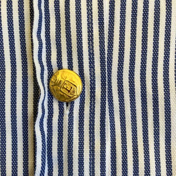 Escada Sport Vintage Blue & White Striped Long Sleeve Crested Button-up Shirt - Picture 14 of 16